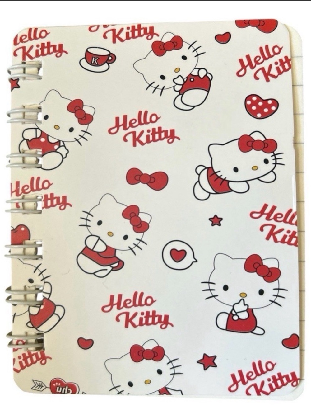 Hello Kitty Mini Spiral Notebook Lined Journal Stationery Sanrio Red White Cute